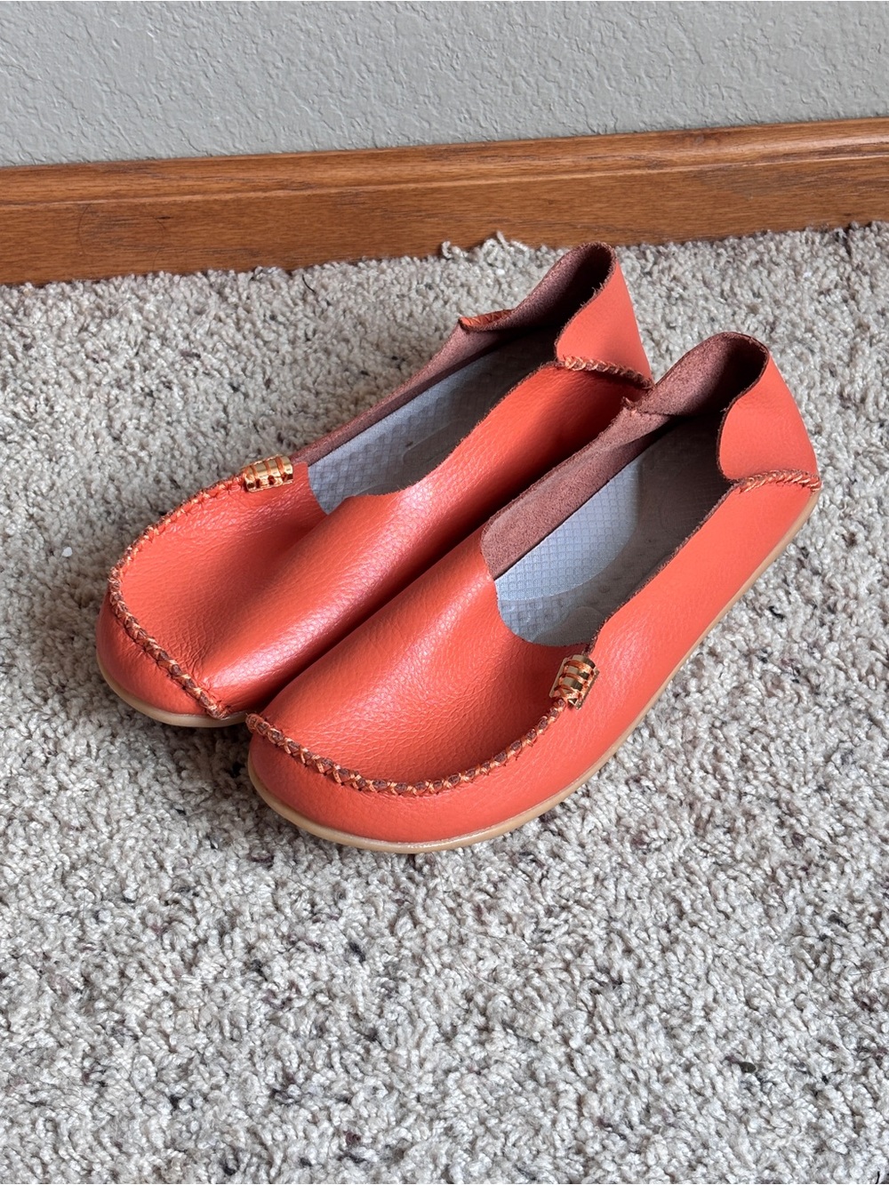 Women’s Orange Leather Slip-On Moccasin Loafers ladies 11